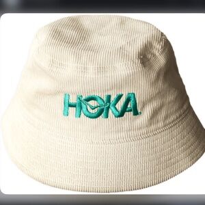 Hoka Cream Bucket Hat with Teal Logo